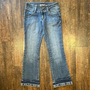 Bisou Bisou Rhinestone Waist Flare Medium Wash Jeans Size 6